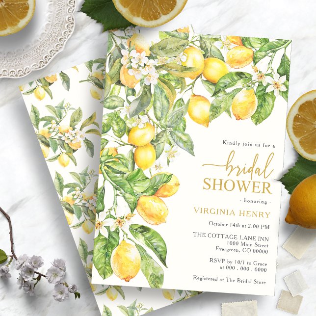 Lemon Bridal Shower Invitation (Watercolor Italian Lemon Floral Bridal Shower Invitation by Painted Paperie
)