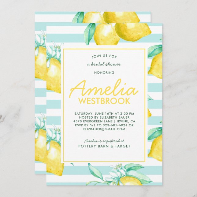 Lemon Bridal Shower Invitation (Front/Back)