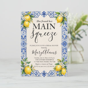 Lemon Bridal Shower Invitation, Blue Tile Italian Invitation