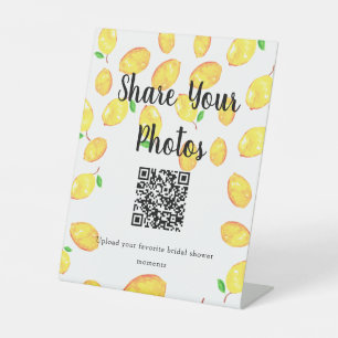 Lemon Bridal Shower Photo Upload QR Citrus Pedestal Sign