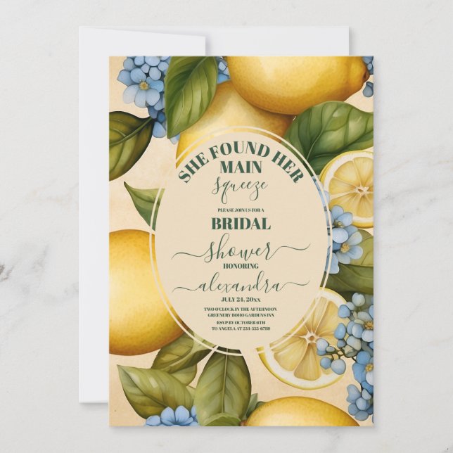 Lemon bridal shower She found her main squeeze Invitation (Front)