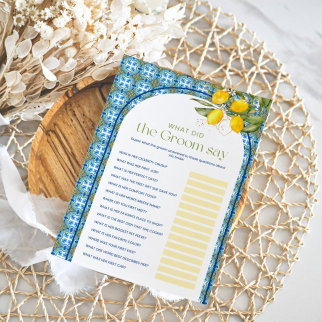 Lemon Bridal Shower What Groom Say Game Card (Creator Uploaded)