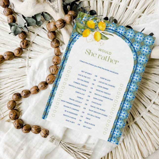 Lemon Bridal Shower Would She Rather Game Card (Creator Uploaded)