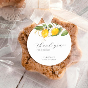 Lemon Bright Citrus Floral Baby Shower Thank You Classic Round Sticker