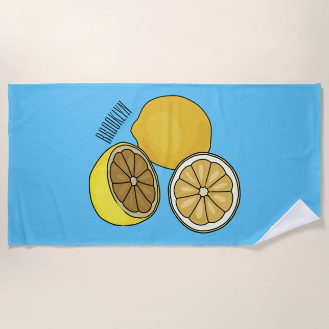 Lemon cartoon illustration beach towel (Front)