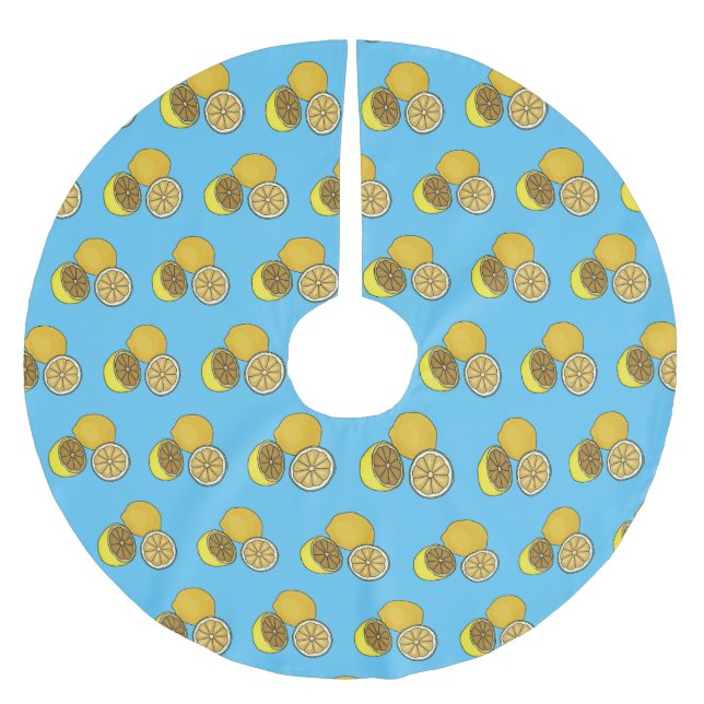 Lemon cartoon illustration brushed polyester tree skirt (Front)