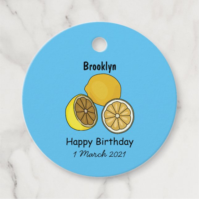 Lemon cartoon illustration favour tags (Front)