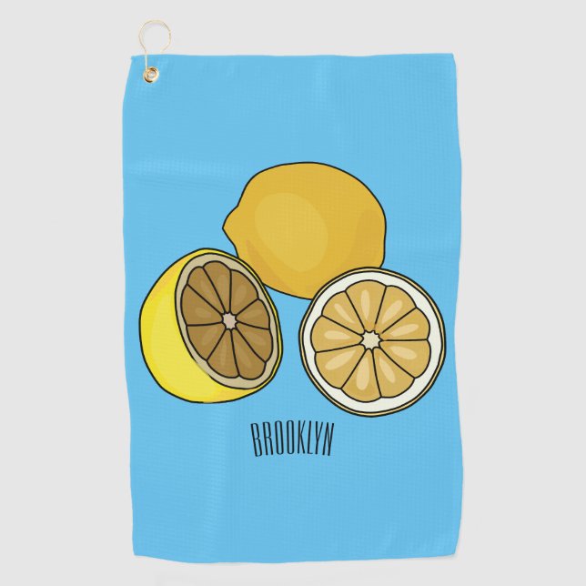 Lemon cartoon illustration golf towel (Front)