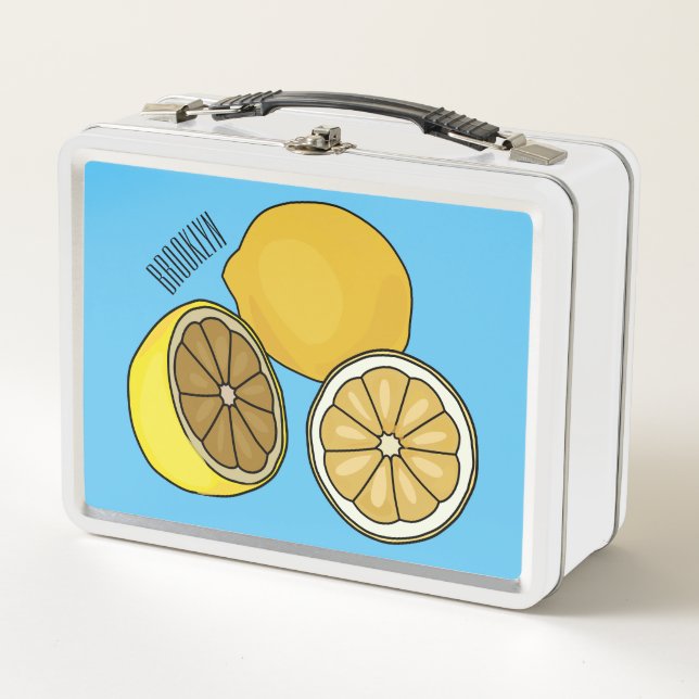 Lemon cartoon illustration metal lunch box (Front)