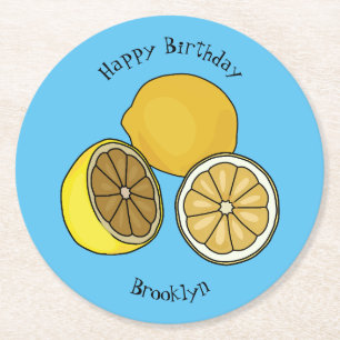 Lemon cartoon illustration round paper coaster