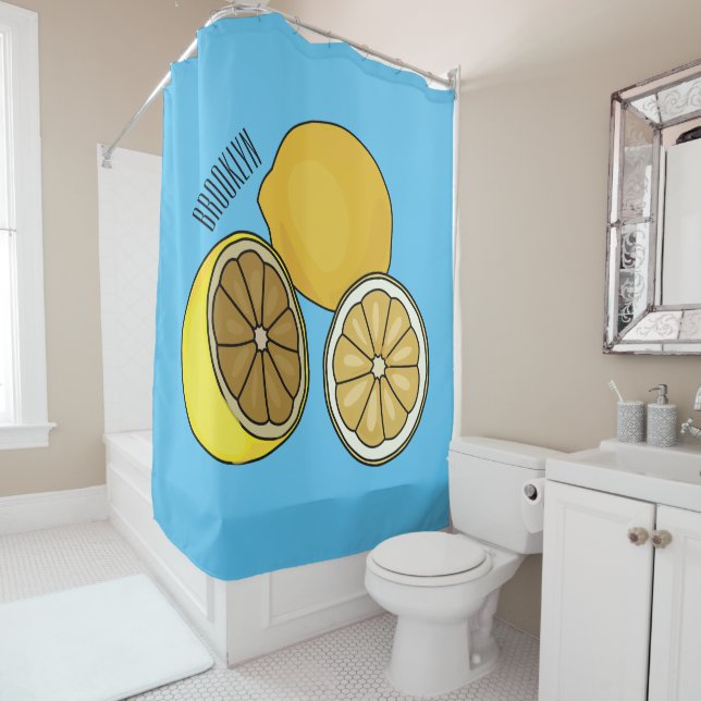 Lemon cartoon illustration shower curtain (In Situ)