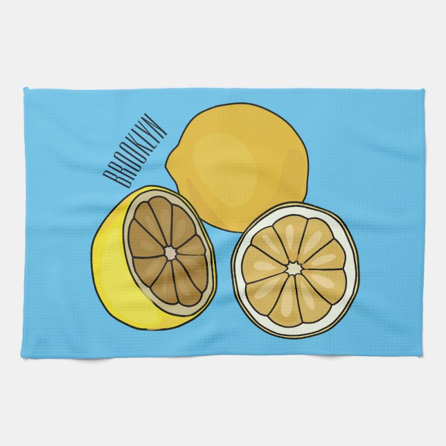 Lemon cartoon illustration tea towel (Horizontal)