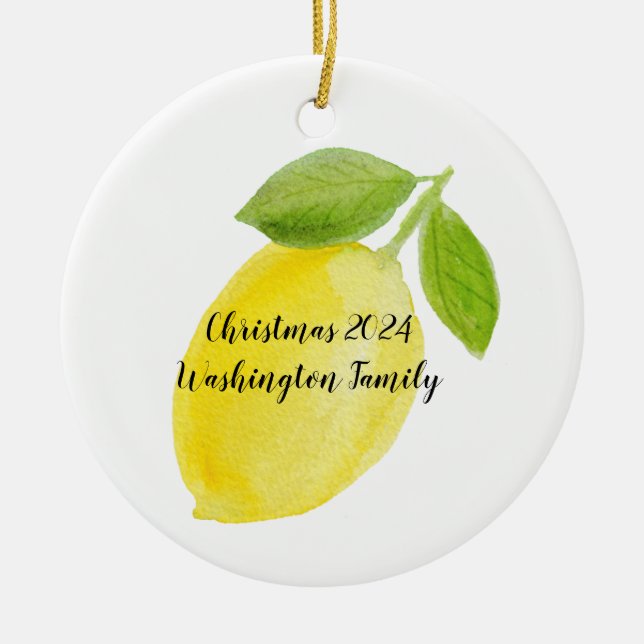 Lemon Ceramic Personalized Year Christmas Ornament (Front)