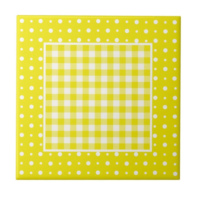 Lemon Ceramic Tile, Check Gingham and Polka Dots Tile (Front)