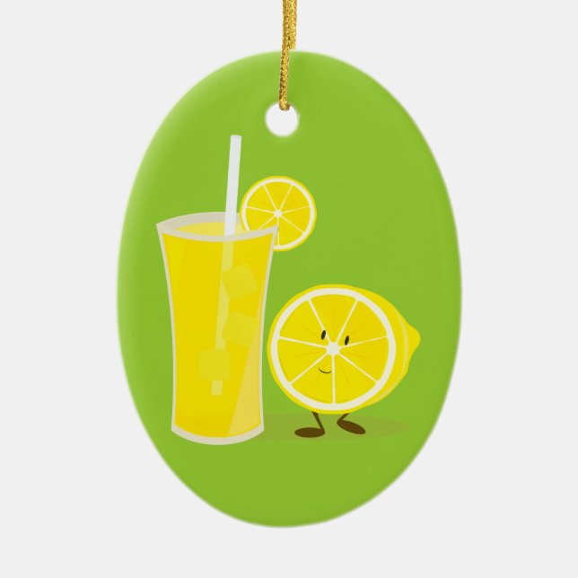 Lemon character standing next to lemonade ceramic tree decoration (Front)