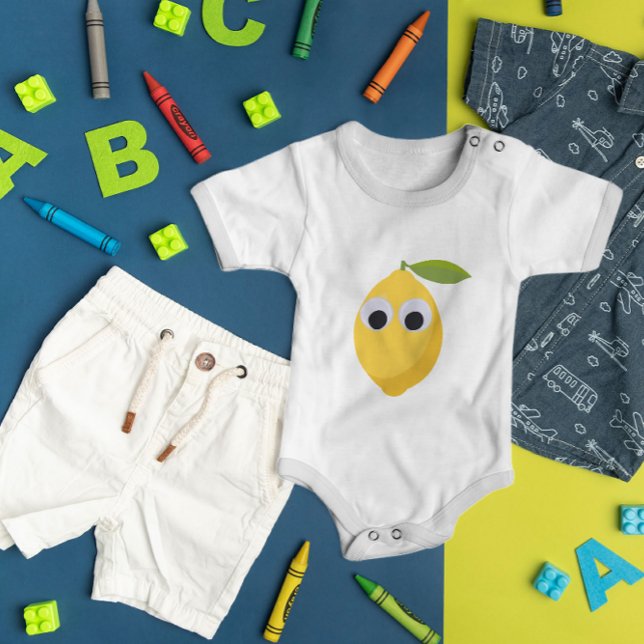 Lemon Character, sweet fruit with googly eyes   Baby Bodysuit ( sweetness and cuteness of the lemon with big googly eyes make it a versatile and lovable character)