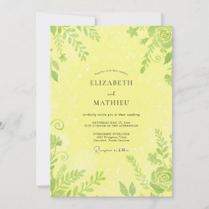 Lemon Chartreuse Leafy Wedding Invitation