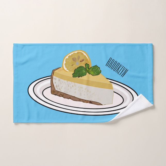 Lemon cheesecake cartoon illustration  bath towel set (Hand Towel)