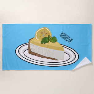 Lemon cheesecake cartoon illustration beach towel