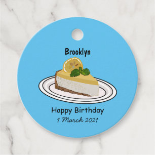Lemon cheesecake cartoon illustration favour tags