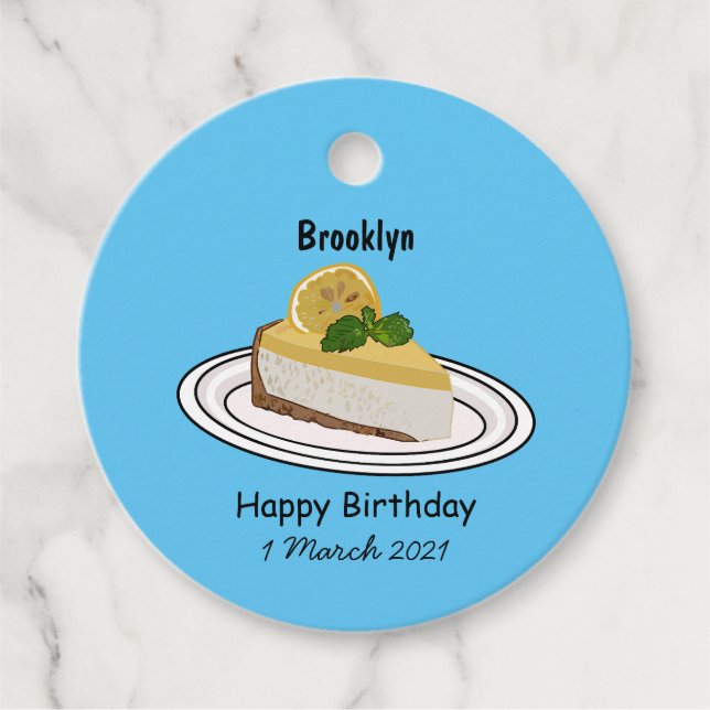 Lemon cheesecake cartoon illustration favour tags (Front)