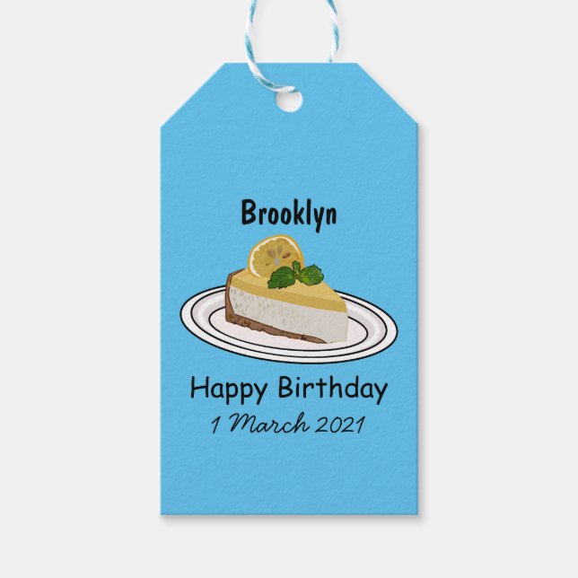 Lemon cheesecake cartoon illustration gift tags (Front)