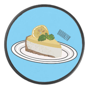 Lemon cheesecake cartoon illustration hockey puck