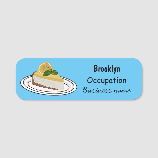 Lemon cheesecake cartoon illustration name tag (Front)