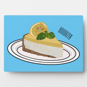 Lemon cheesecake cartoon illustration  plaque