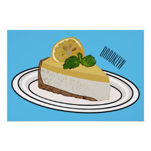 Lemon cheesecake cartoon illustration poster