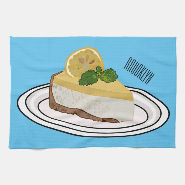 Lemon cheesecake cartoon illustration  tea towel (Horizontal)