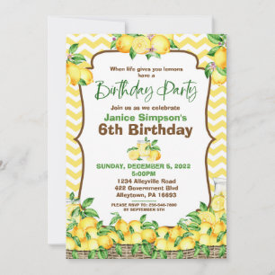 Lemon Chevron Birthday Invitation