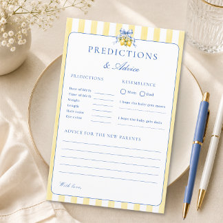 Lemon Chic Baby Shower Predictions and advice Card
