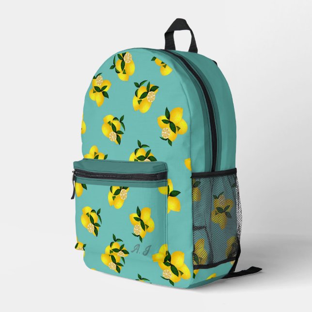 Lemon Chic Design Aqua Printed Backpack (Back Corner Right)