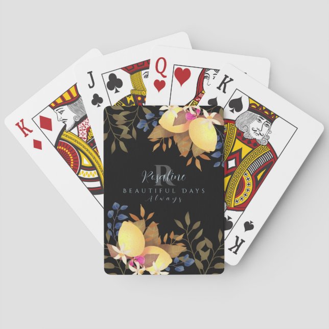 Lemon Chic Monogram Black Playing Cards (Back)