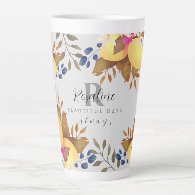 Lemon Chic Monogram Grey Latte Mug (Front)