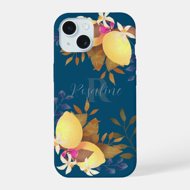 Lemon Chic Monogram Turquoise iPhone 15 Case (Back)