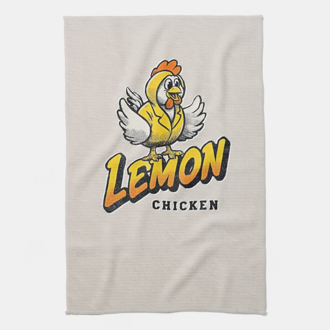 Lemon Chicken - Fun Food Design Tea Towel (Vertical)