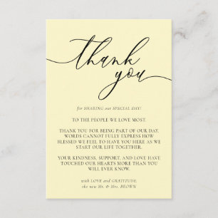 Lemon Chiffon Calligraphy Custom Photo Thank You Enclosure Card