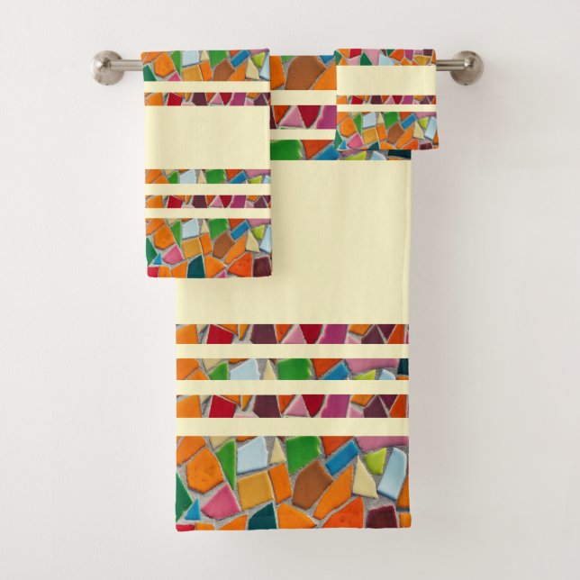 Lemon Chiffon Mosaic Pattern Bath Towel Set (Insitu)