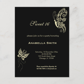 Lemon Chiffon Sweet 16 Butterflies Invitation