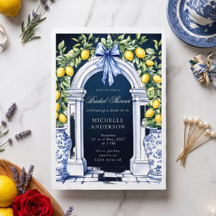 Lemon Chinoiserie Vintage Floral Bridal Shower Invitation