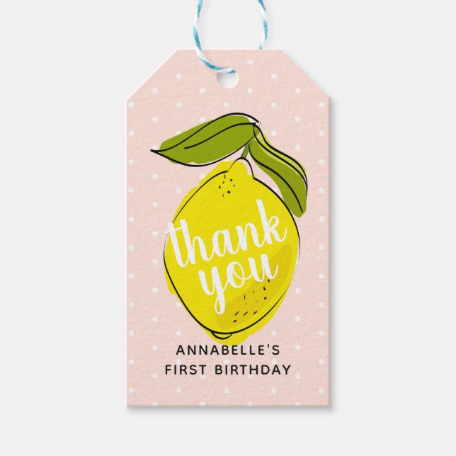 Lemon Citrus1st Birthday Pink Thank You Gift Tag (Front)