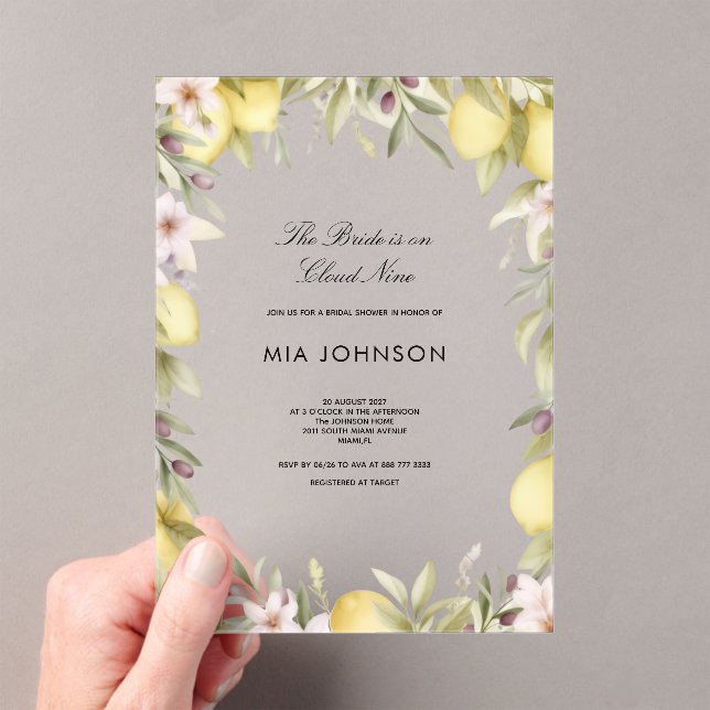 Lemon citrus acrylic  bridal shower invitation (Insitu (Handheld))