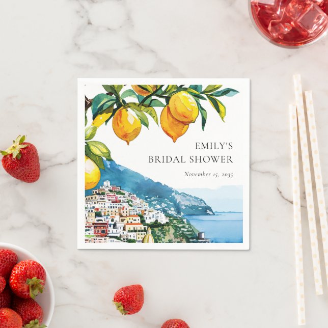 Lemon Citrus Amalfi Coast Bridal Shower Napkin (Insitu)