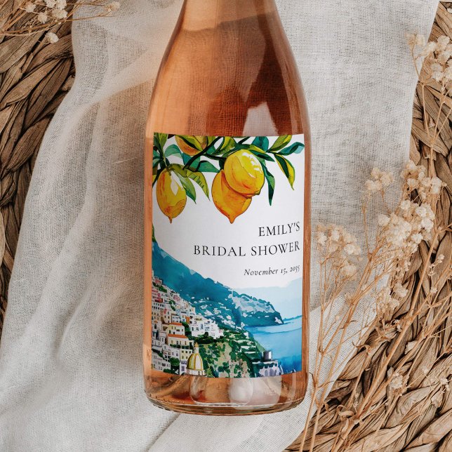 Lemon Citrus Amalfi Coast Bridal Shower Wine Label (Creator Uploaded)