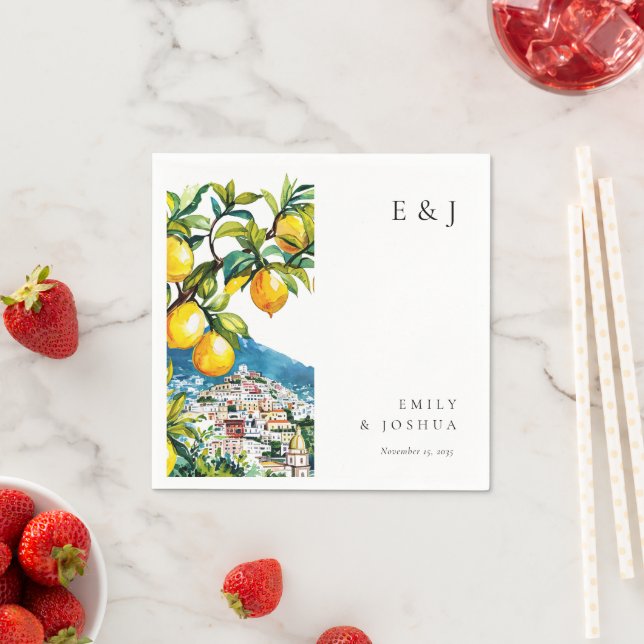 Lemon Citrus Amalfi Coast Italian Wedding Napkin (Insitu)