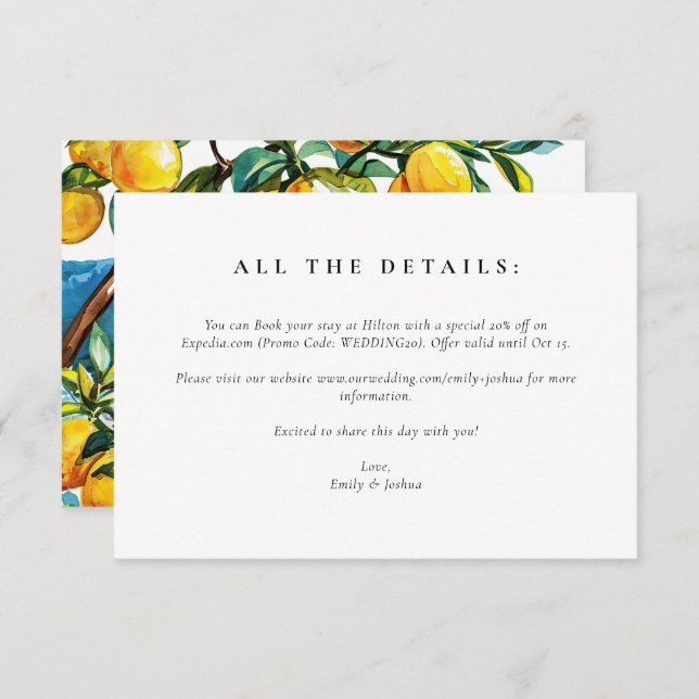 Lemon Citrus Amalfi Coast Wedding Enclosure Card (Front/Back)