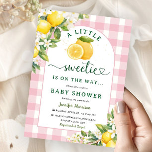 Lemon Citrus Baby Shower Girl Pink Gingham  Invitation