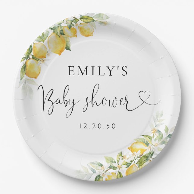 Lemon Citrus Baby Shower Paper Plate (Front)